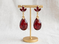 Red Ruby Crystal Teardrop Earrings – Dangle Leaf Earrings