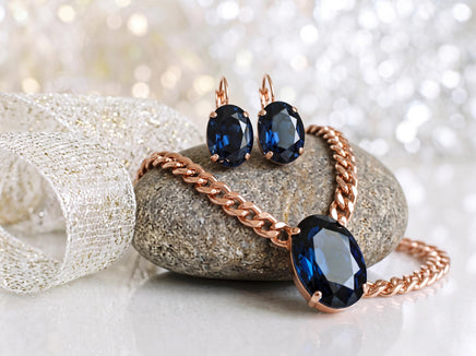 Navy Blue Montana Crystal Oval Earrings – Minimalist Daily Jewelry