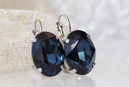 Navy Blue Montana Crystal Oval Earrings – Minimalist Daily Jewelry