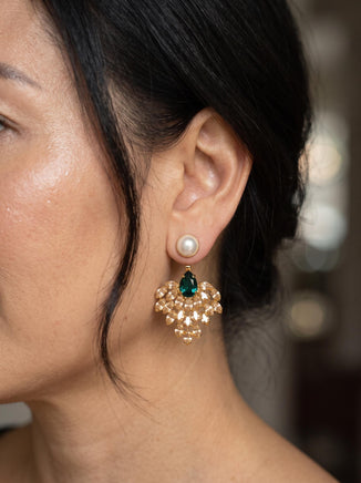 Bridal Ear Jackets: Emerald, Pearl & Champagne