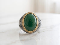 Bold Green Agate Signet Ring for Men in Sterling Silver and Brass