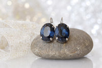 Navy Blue Montana Crystal Oval Earrings – Minimalist Daily Jewelry