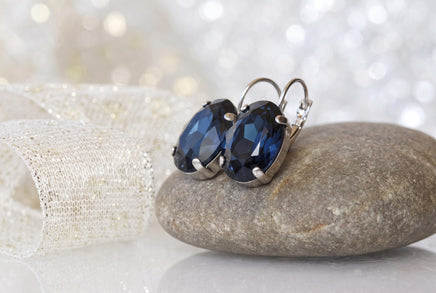 Navy Blue Montana Crystal Oval Earrings – Minimalist Daily Jewelry
