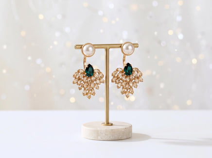 Bridal Ear Jackets: Emerald, Pearl & Champagne