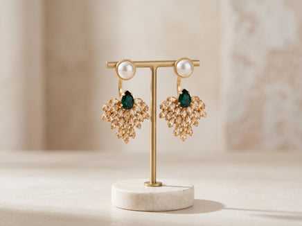 Bridal Ear Jackets: Emerald, Pearl & Champagne