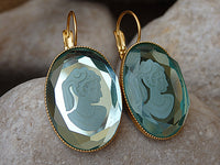 Cameo earrings. Blue romantic cameo earrings. Antique style cameo jewelry gift. Vintage style earrings. Italian cameo earrings.Italy jewelry