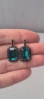 EMERALD BLACK EARRINGS, Bridal Stud Earrings, Black Green Crystals Earrings, Bridal Emerald Wedding Earrings, Bridesmaid Dark Green Earrings