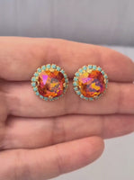 ORANGE PINK EARRINGS, Astral Pink Earrings, Orange Turquoise Earrings, Bridal Shower Earrings, Bridesmaid Earrings Gift, Small Stud Earrings