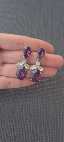 AMETHYST EARRINGS, Wedding Earrings, Dark Purple Crystal Earrings, Beautiful Purple Jewelry For Woman, Teardrop Mother Of The Bride Earrings