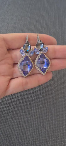 PURPLE DROP EARRINGS, Statement Long Earrings, Light Amethyst Silver Earrings,Jewelry For Mother's Bride, Purple Tanzanite Evening Earrings