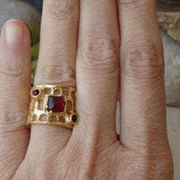 3 Stones Garnet Band Ring