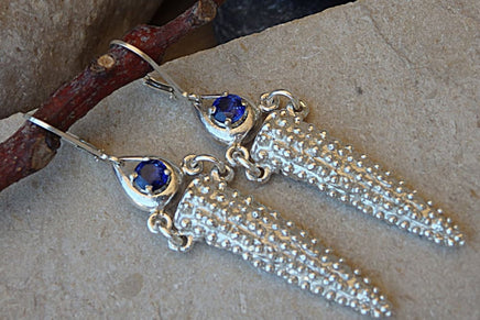 925 Sterling Silver Genuine Sapphire Earrings