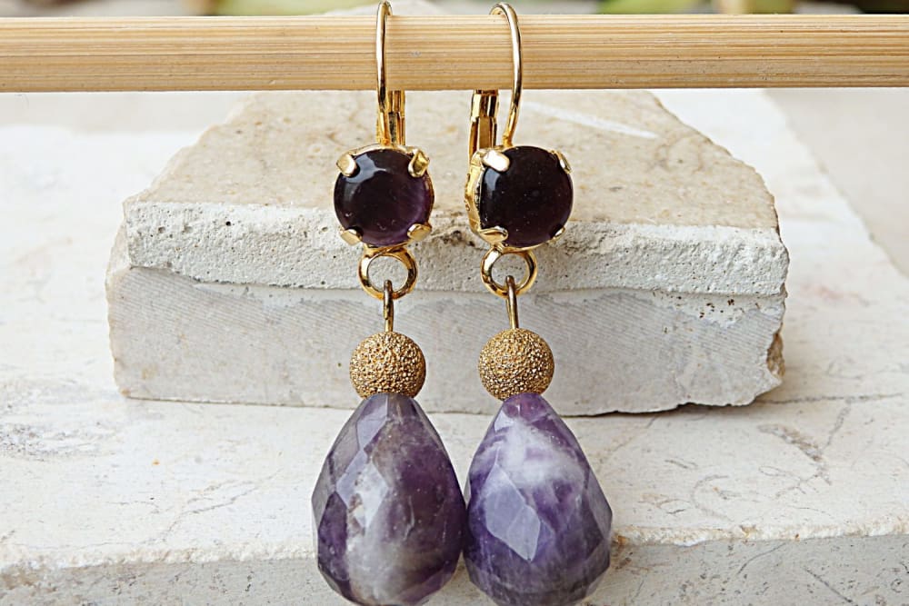 Amethyst Earring Multi Leaf Earrings Statement Earring Natural Amethyst Earring Unique Piece popular Boho Earring Drop Stone Earring Dangle Earrings