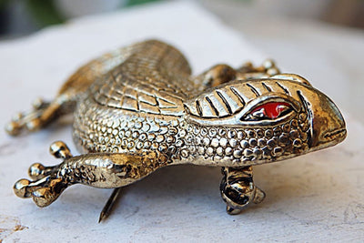 Sapphire Blue Rhinestone Shiny Silver Tone Crocodile Alligator Animal Pin  Brooch 