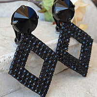 Black Clip On Earrings. Geometric Rebeka Clip Earrings. Non Pierced Earrings. Designer Earrings. Winter Jewelry. Square Jet Pin Earrings