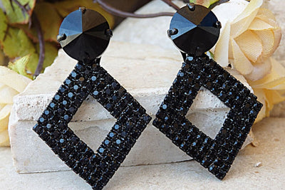 Black Clip On Earrings. Geometric Rebeka Clip Earrings. Non Pierced Earrings. Designer Earrings. Winter Jewelry. Square Jet Pin Earrings