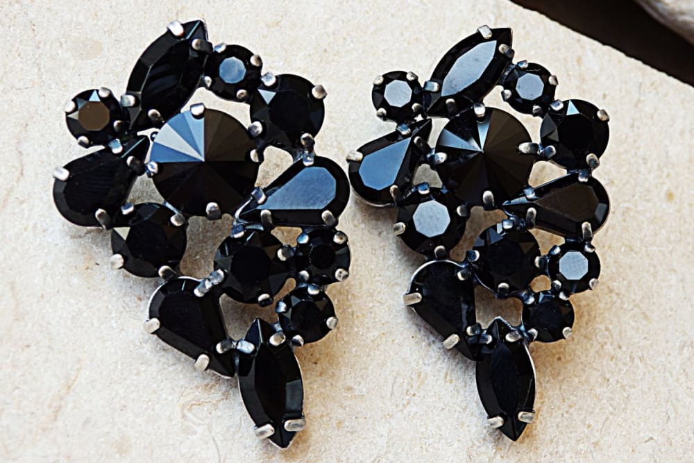 Black Cluster Earrings. Big Earrings. Black Stud Cocktail Earrings. Rebeka Earrings. Formal Earrings