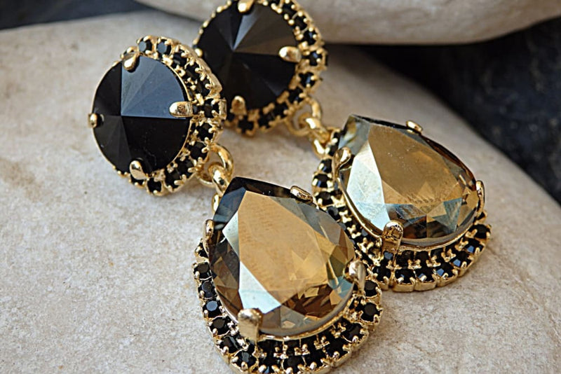 Black and online gold chandelier earrings