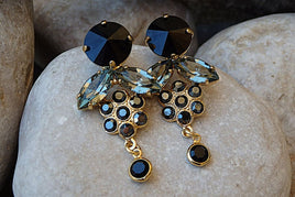 Black Evening Earrings. Black And Grey Elegant Earrings. Jet Hematite Rebeka Earrings. Black Crystal Earrings. Black Cluster Earrings