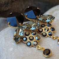 Black Evening Earrings. Black And Grey Elegant Earrings. Jet Hematite Rebeka Earrings. Black Crystal Earrings. Black Cluster Earrings