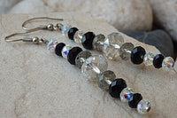 Black Evening Earrings. Beaded Earrings. Rebeka Beads Jewelry. Statement Long Earrings. Black Clear Grey Earrings. Long Womens Earrings