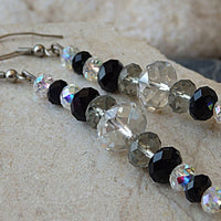 Black Evening Earrings. Beaded Earrings. Rebeka Beads Jewelry. Statement Long Earrings. Black Clear Grey Earrings. Long Womens Earrings