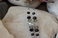 Black Evening Earrings. Beaded Earrings. Rebeka Beads Jewelry. Statement Long Earrings. Black Clear Grey Earrings. Long Womens Earrings