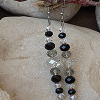 Black Evening Earrings. Beaded Earrings. Rebeka Beads Jewelry. Statement Long Earrings. Black Clear Grey Earrings. Long Womens Earrings