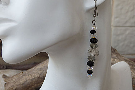 Black Evening Earrings. Beaded Earrings. Rebeka Beads Jewelry. Statement Long Earrings. Black Clear Grey Earrings. Long Womens Earrings