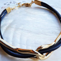 Black Leather Bracelet. Bridesmaid Infinity Bracelet
