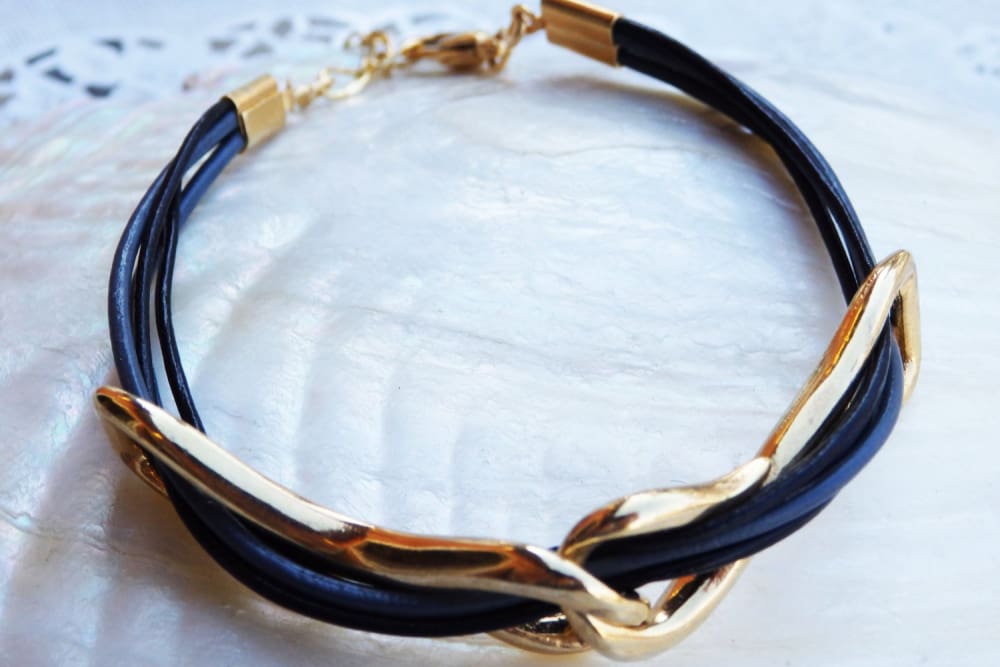 Black Leather Bracelet. Bridesmaid Infinity Bracelet