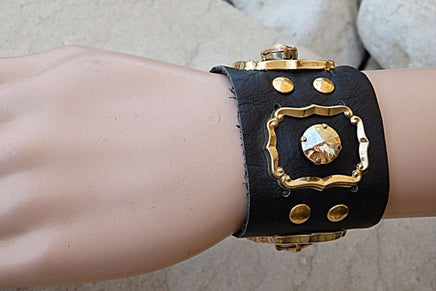 Black Leather Cuff Bracelet