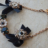 Black Satin Bracelet. Black Rebeka Bracelet. Bow Bracelet. Rose Gold Plated Bracelet. Black Satin Bow Bracelet. Black Satin Jewelry Gift