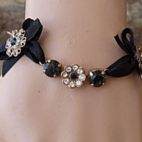 Black Satin Bracelet. Black Rebeka Bracelet. Bow Bracelet. Rose Gold Plated Bracelet. Black Satin Bow Bracelet. Black Satin Jewelry Gift