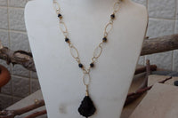 Black Teardrop Y Necklace