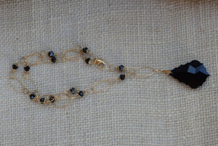 Black Teardrop Y Necklace