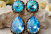Blue Black Earrings. Rebeka Earrings. Austrian Crystal. Evening Earrings. Teal Earrings. Rebeka Bridal Chandelier. Bridesmaid Earrings