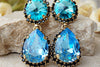 Blue Black Earrings. Rebeka Earrings. Austrian Crystal. Evening Earrings. Teal Earrings. Rebeka Bridal Chandelier. Bridesmaid Earrings