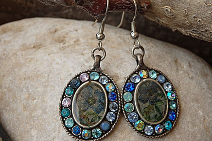 Blue Bridal Earrings. Rebeka Earrings. Enamel Vintage Style Jewelry For Bride. Silver Handmade Paint Earrings. Bridesmaid One Piece Gift