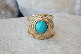 Blue Crystal Ring. Turquoise Gold Filled Ring. Bridal Unique Ring. Circular Earrings. Bridesmaid Jewelry Gift. Big Statement Solitaire Ring