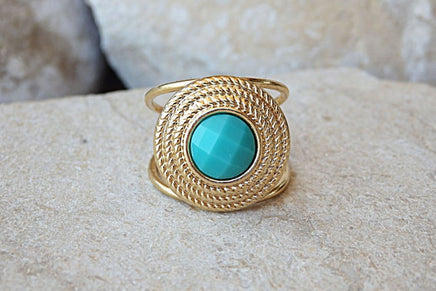 Blue Crystal Ring. Turquoise Gold Filled Ring. Bridal Unique Ring. Circular Earrings. Bridesmaid Jewelry Gift. Big Statement Solitaire Ring