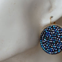 Blue Crystal Rock Earrings. Leverback Drop Earrings. Dark Blue Rebeka Cluster Earrings. Rhinestone Circle Earrings. Wife Jewelry. For Her