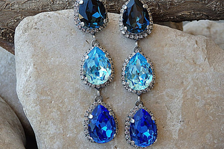 Blue Earrings. Tear Chandelier Earrings