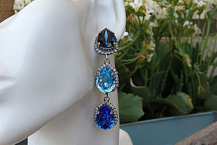 Blue Earrings. Tear Chandelier Earrings