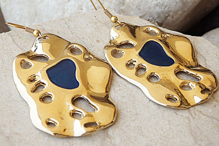 Blue Enamel Earrings. Big Blue And Gold Earrings. Statement Earrings. Over Size Earrings. Enamel Earrings. Enamel Unique Jewelry For Women