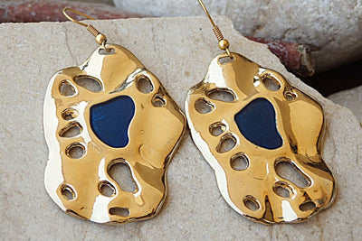 Blue Enamel Earrings. Big Blue And Gold Earrings. Statement Earrings. Over Size Earrings. Enamel Earrings. Enamel Unique Jewelry For Women