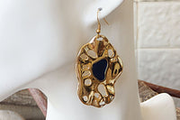 Blue Enamel Earrings. Big Blue And Gold Earrings. Statement Earrings. Over Size Earrings. Enamel Earrings. Enamel Unique Jewelry For Women
