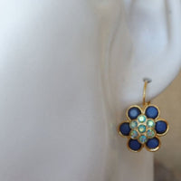 Blue Flower Drop Earrings. Navy Blue Rebeka Earrings. Blue Rebeka Crystal Earrings. Bridesmaids Gift. Gold Or Silver Flower Earrings