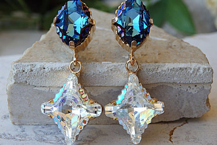 Blue Navy White Chandelier Earring