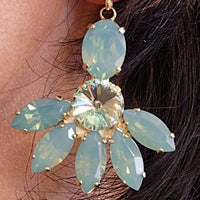 Blue Opal Crystal Rebeka Earrings. Fan Big Stud Earrings.large Stud Earrings. Unique Light Blue Opal Mint Green Crystal Cluster Earrings.